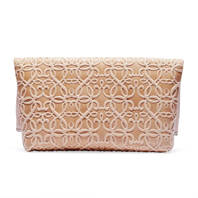 Gabriel Leather Fold Over Clutch, Blush