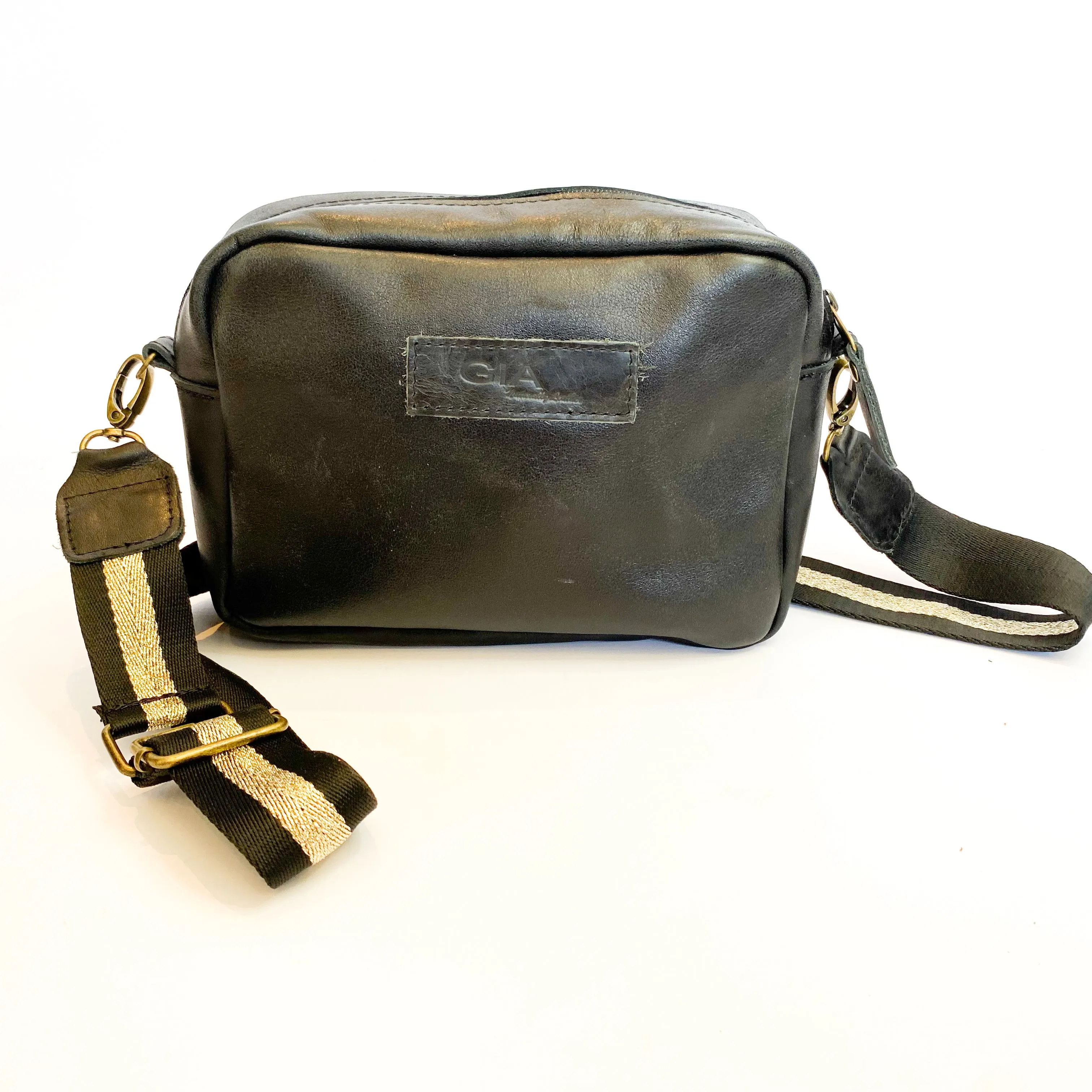 Gia leather black camera crossbody bag