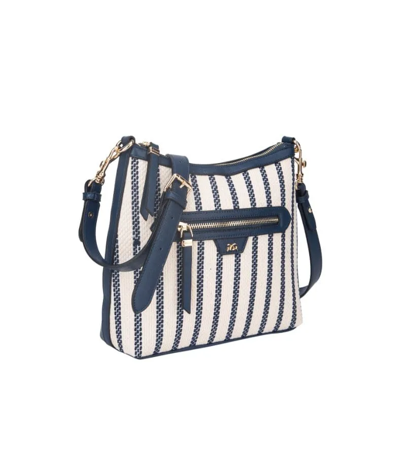 Gionni Womens Navy Stripe Canvas Crossbody Bag Santorini - 11G2638