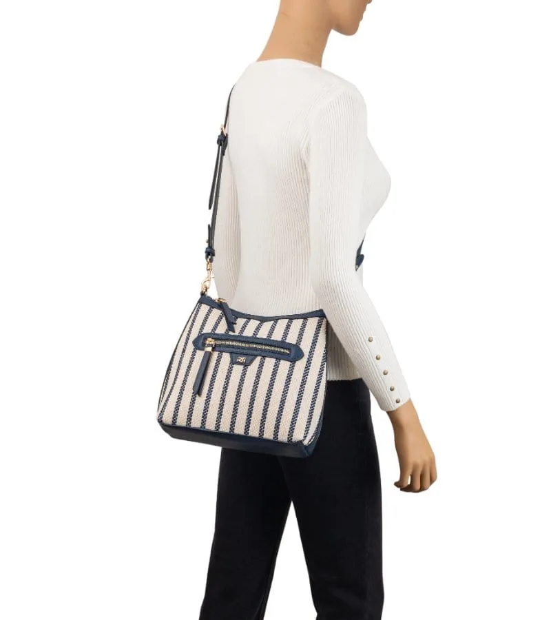 Gionni Womens Navy Stripe Canvas Crossbody Bag Santorini - 11G2638