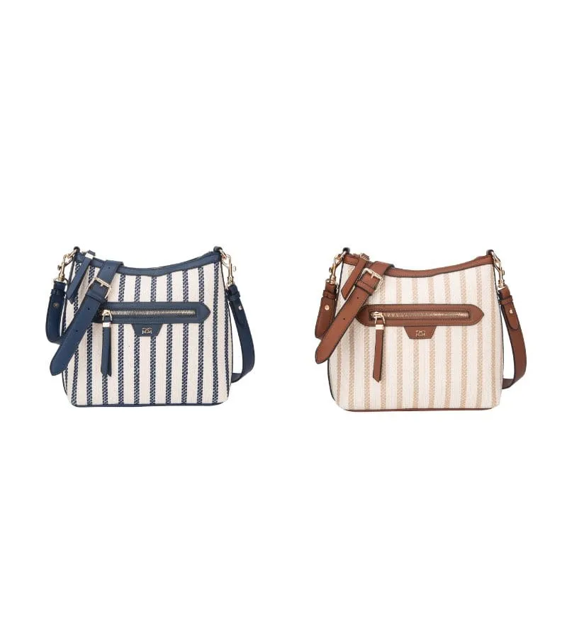 Gionni Womens Navy Stripe Canvas Crossbody Bag Santorini - 11G2638