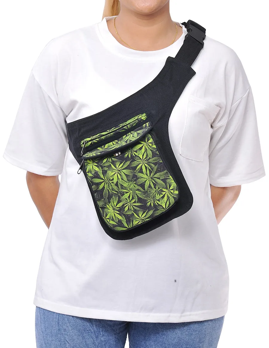 Green MJ Leaf Printed Fanny Pack