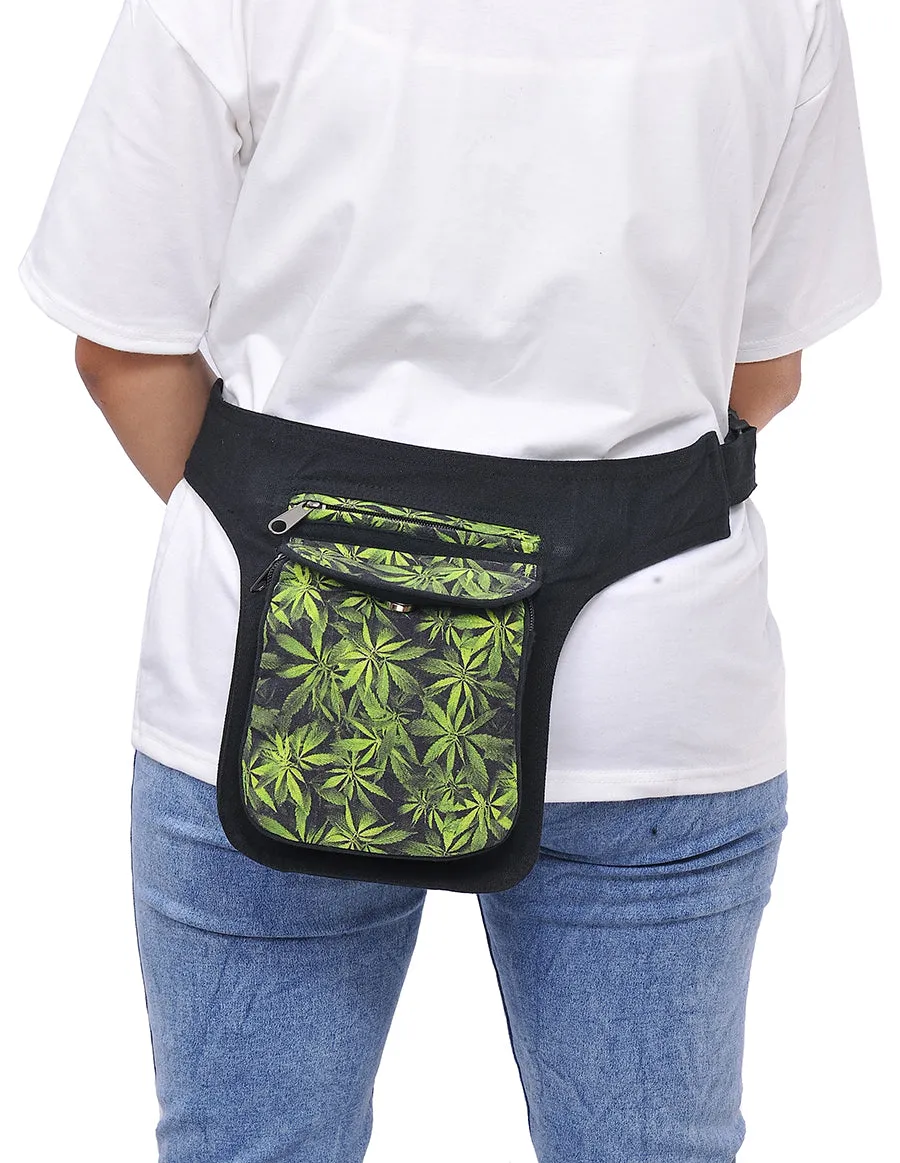 Green MJ Leaf Printed Fanny Pack