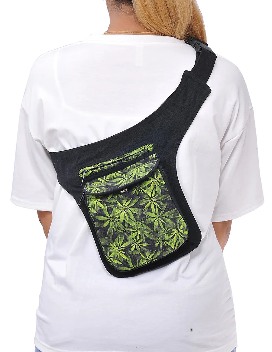 Green MJ Leaf Printed Fanny Pack