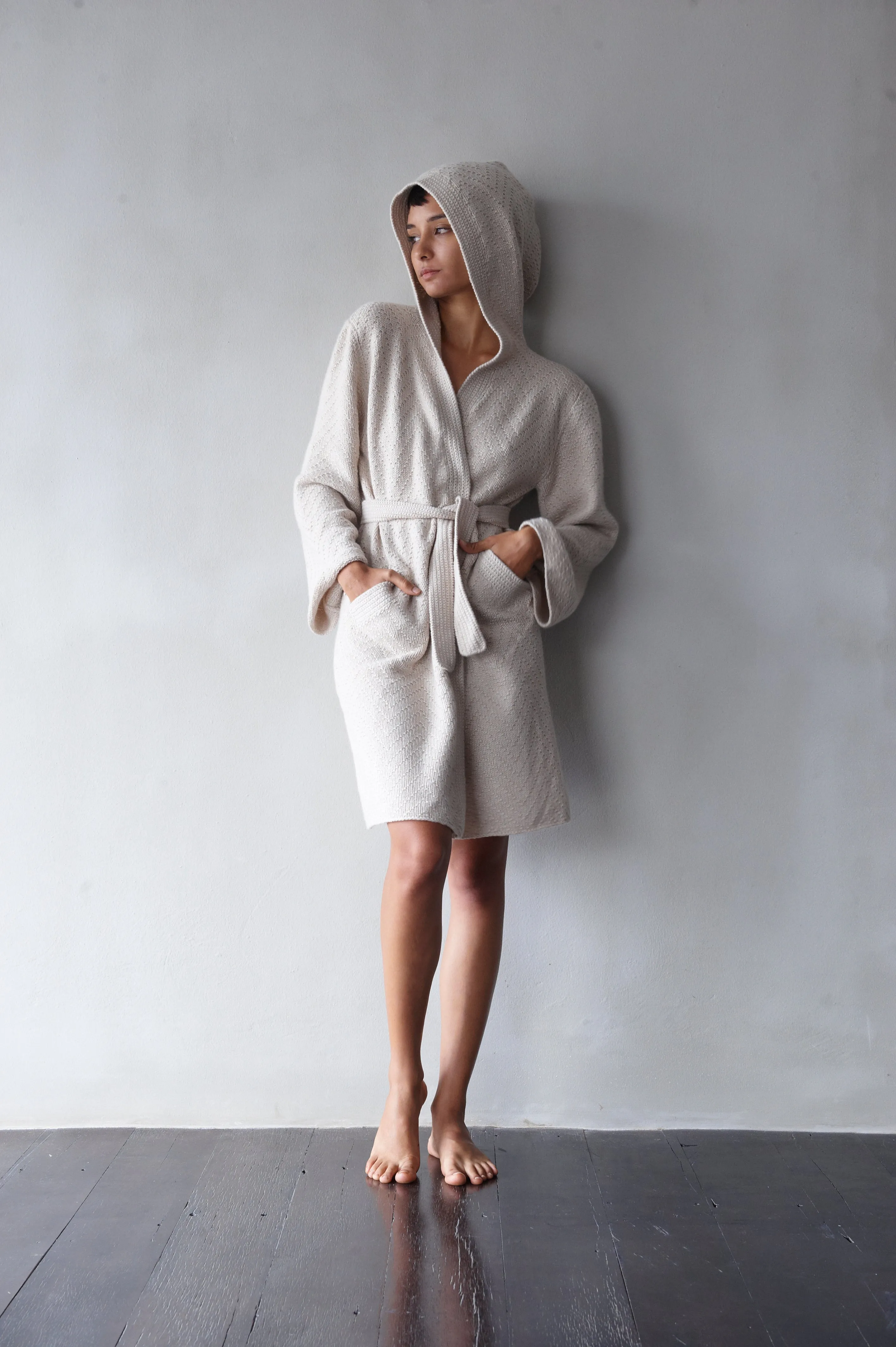 Hand-Knit Cashmere Robe with Hood