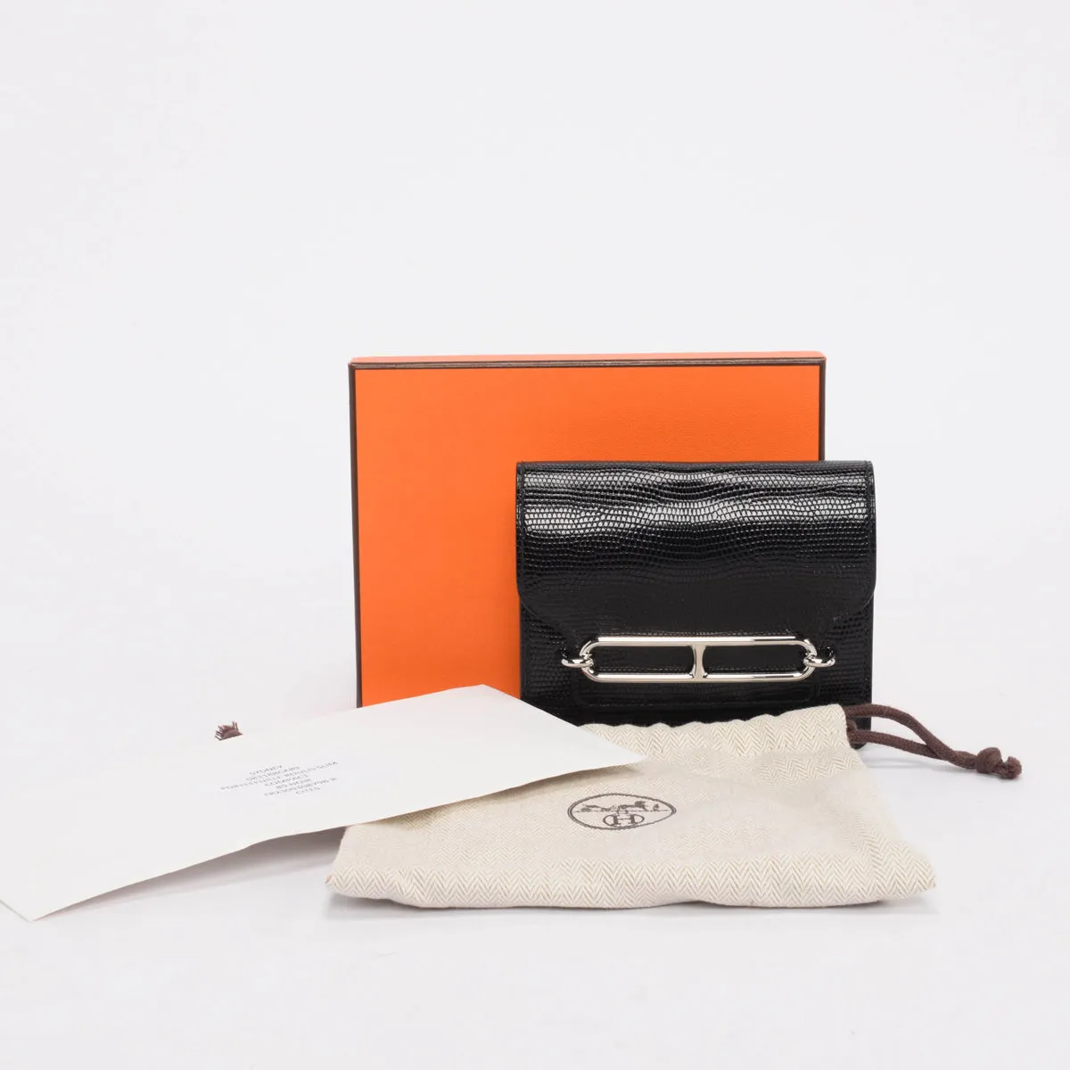 Hermes Noir Shiny Lizard Roulis Slim Wallet