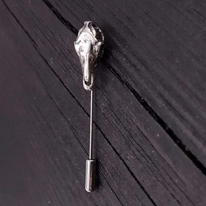 Horse Skull Ascot Lapel Pin Hand Cast 925 Sterling Silver