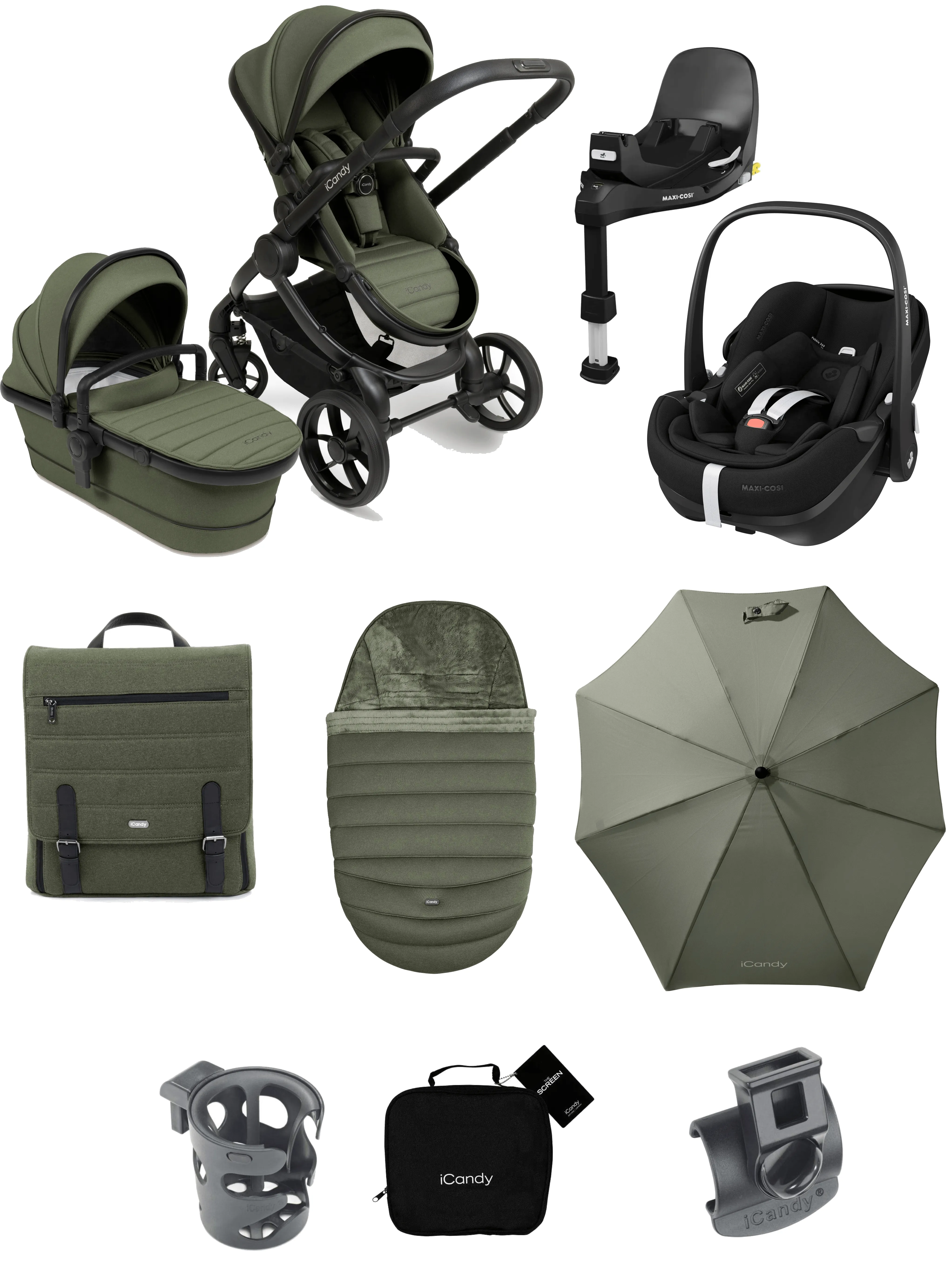 iCandy Peach 7, Maxi Cosi Pebble 360 PRO Complete Travel System Bundle - Ivy