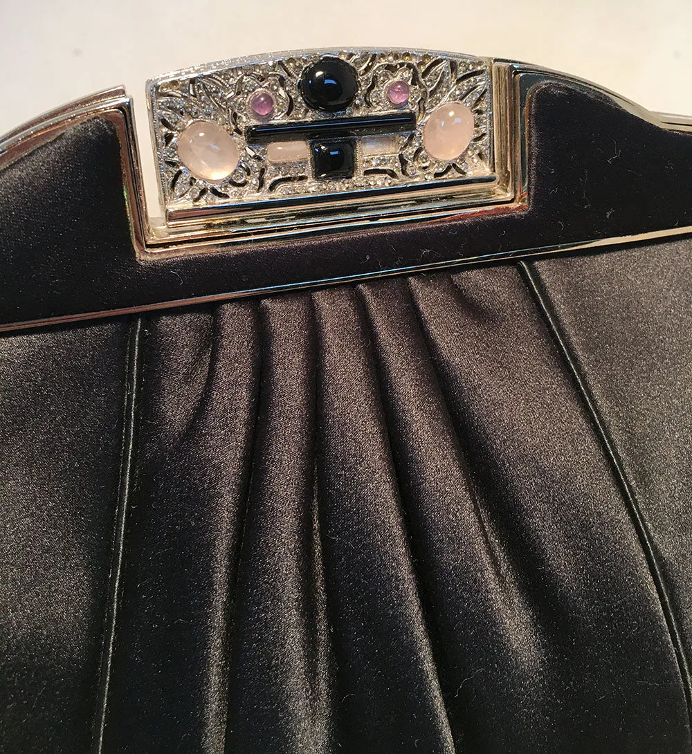 Judith Leiber Vintage Black Pleated Silk Clutch