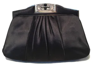 Judith Leiber Vintage Black Pleated Silk Clutch