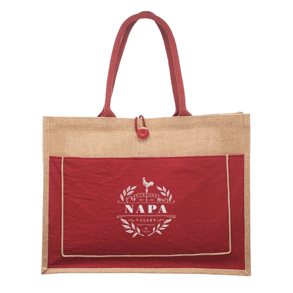 Jute Tote Colored Canvas Button Pocket Tote Customized with your Brand or Logo