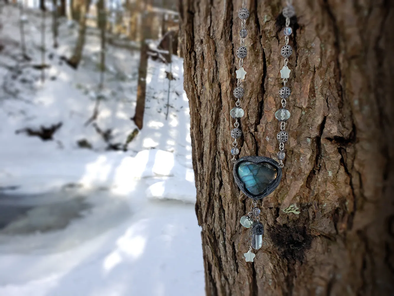 Lavinia Trefoil ~ Labradorite, Fluorite, Serpentine Amulet