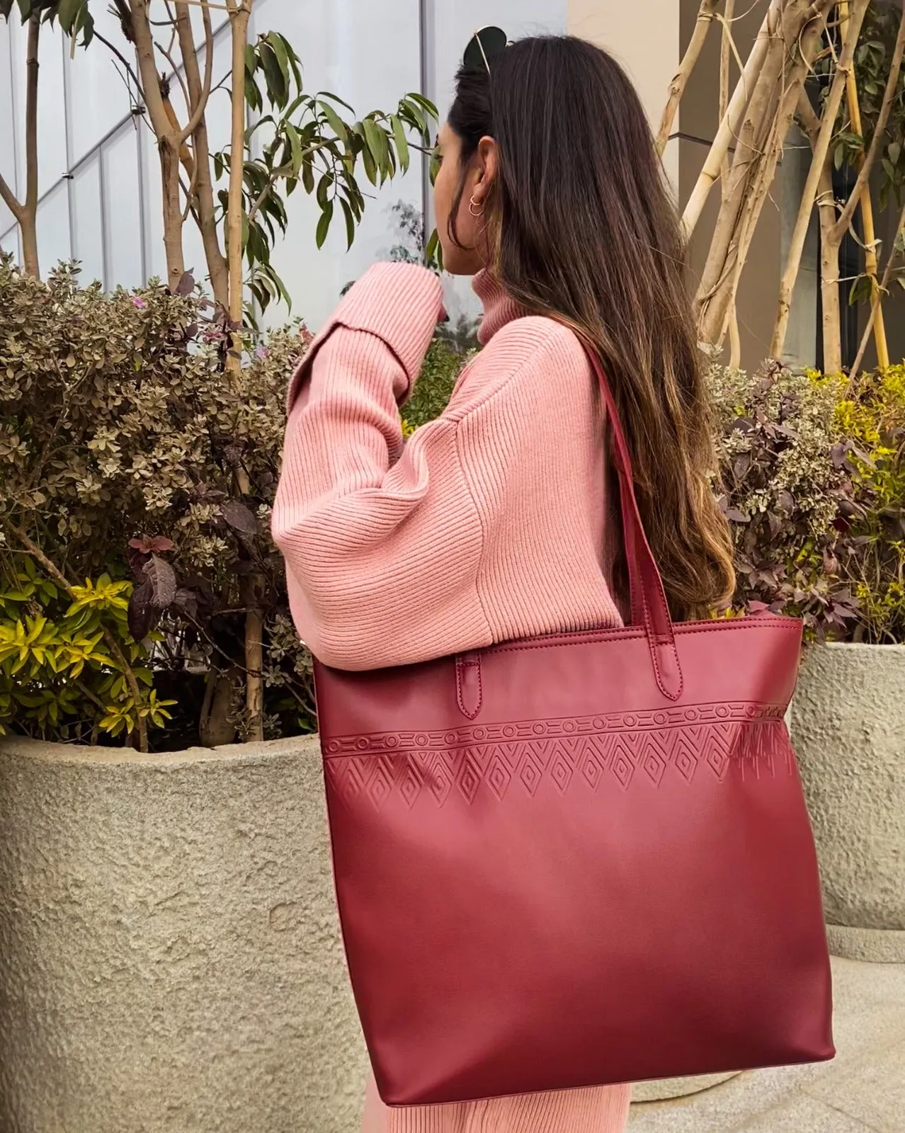 Leather Tote Tangle Burgundy