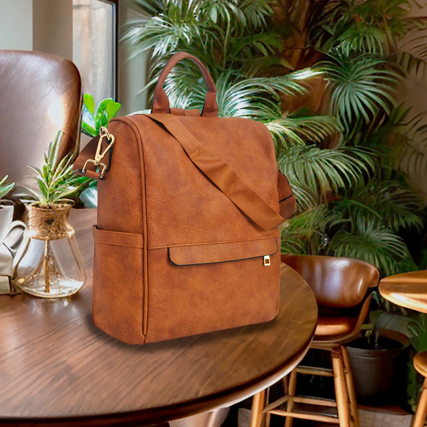 Light Brown Faux Leather NGIL Traveler Backpack