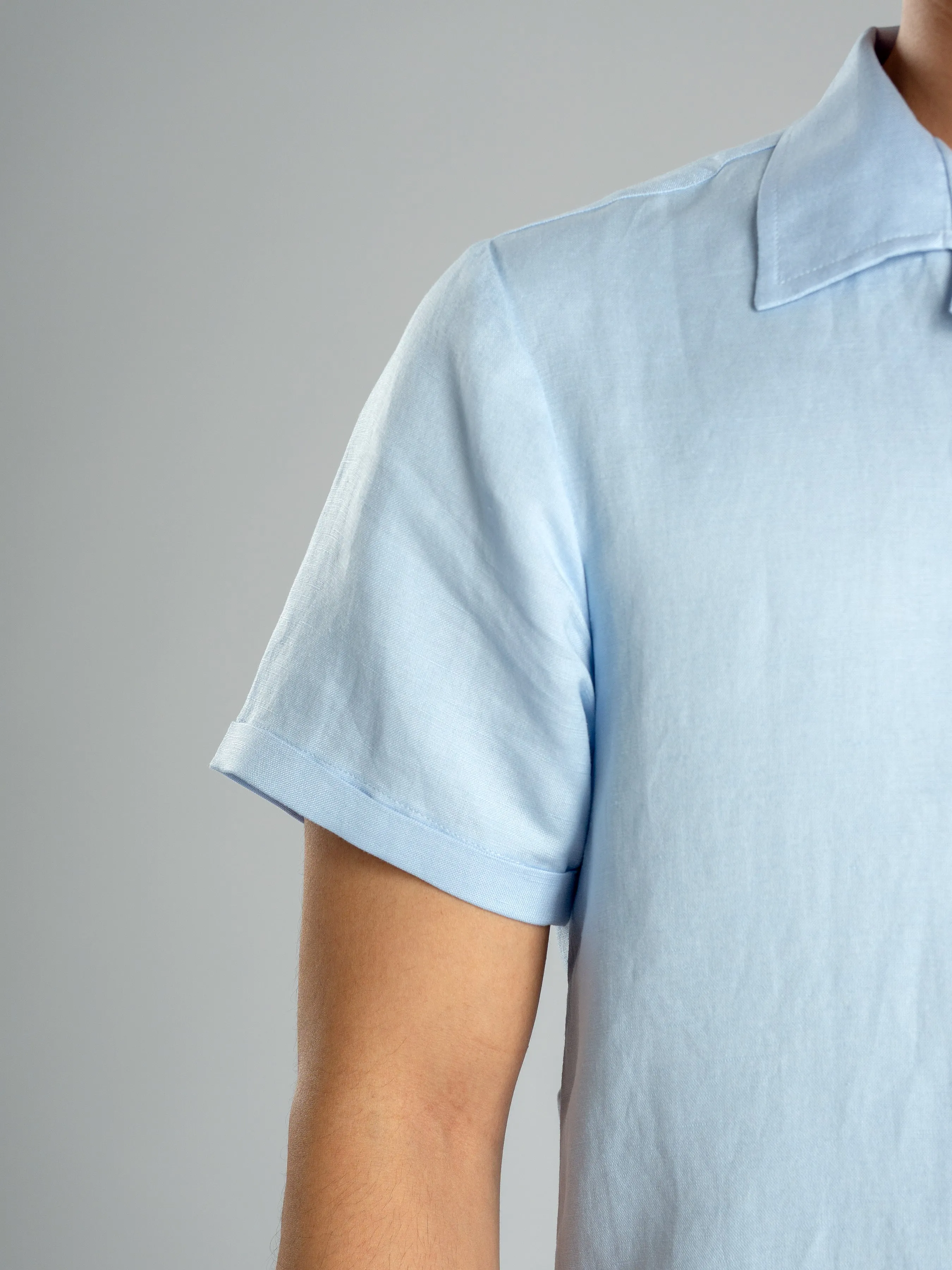 Linen Cuban Collar Shirt - Light Blue