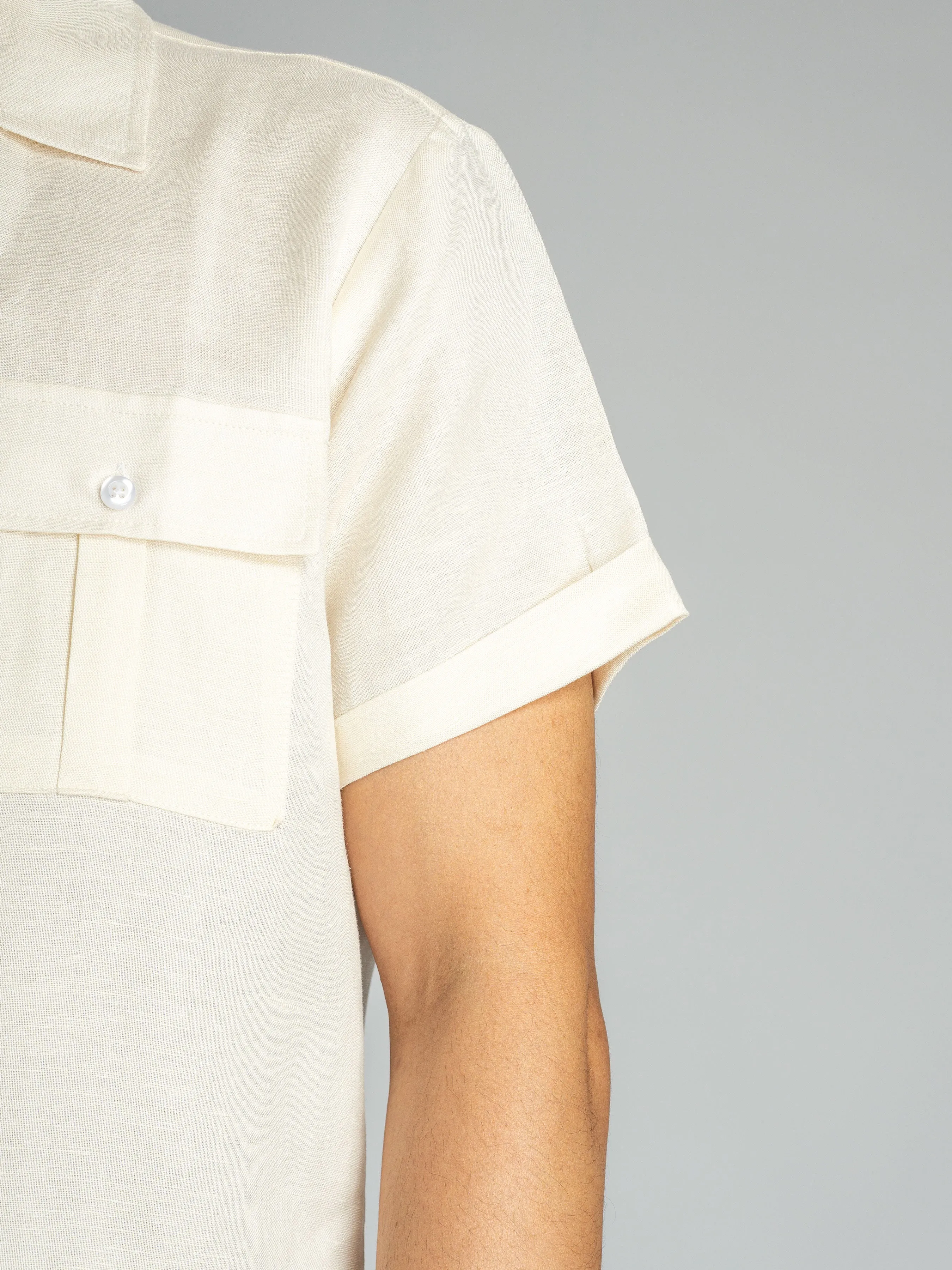 Linen Cuban Collar Shirt - Off White