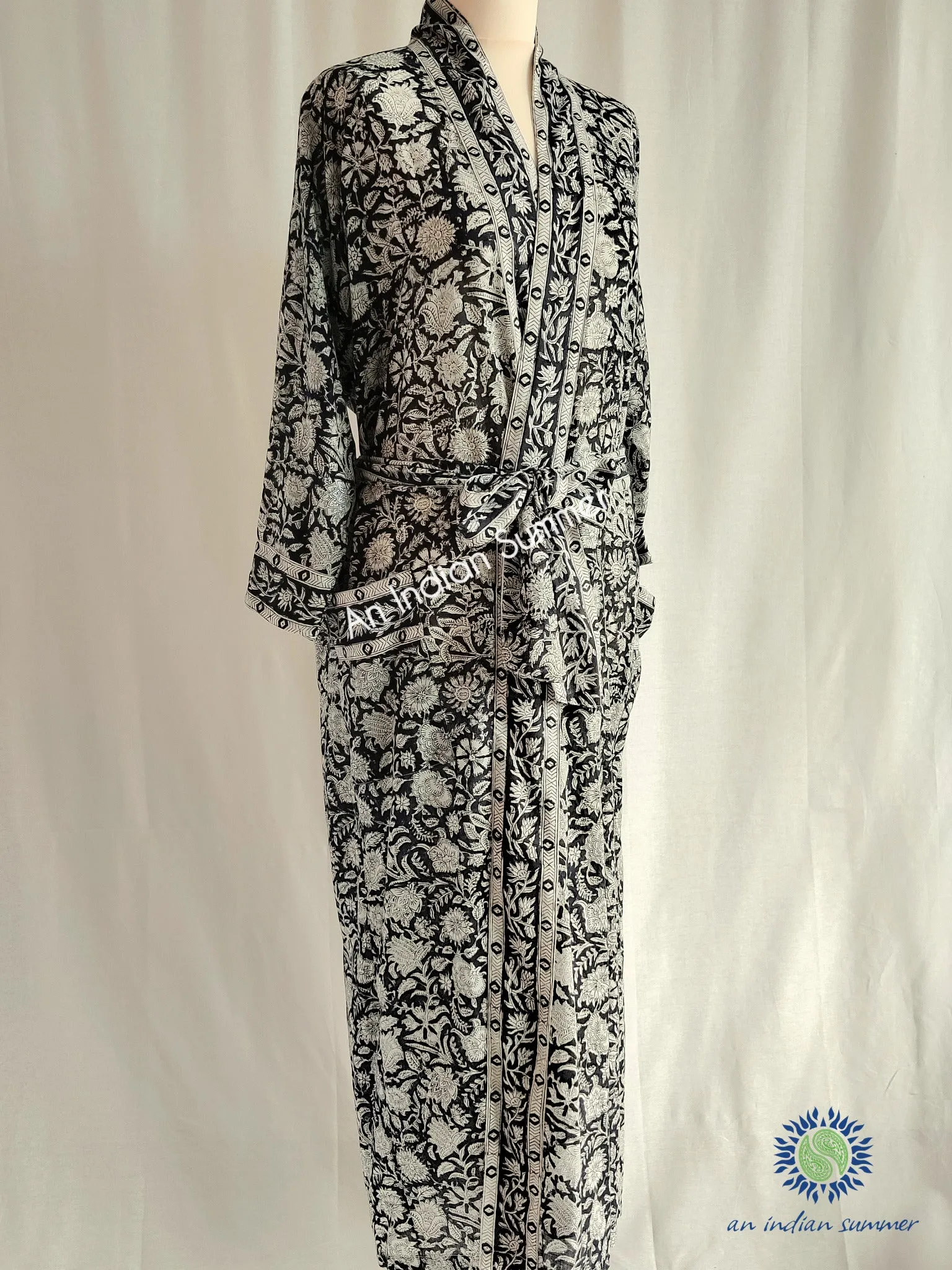 Long Kimono Robe - Floral Block Print - Meadow - Available in 2 Colourways