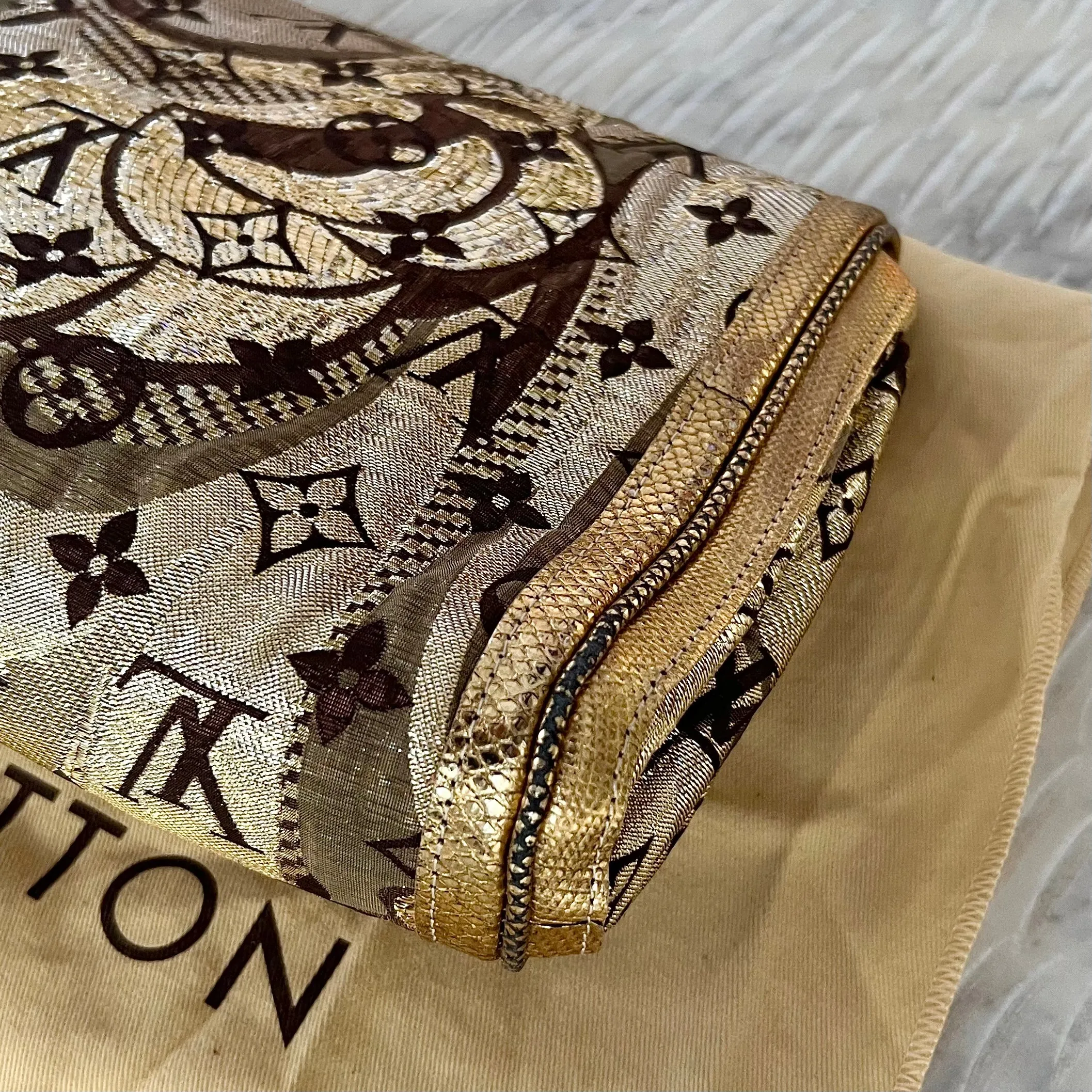 Louis Vuitton Gold Brocade Thalie Clutch