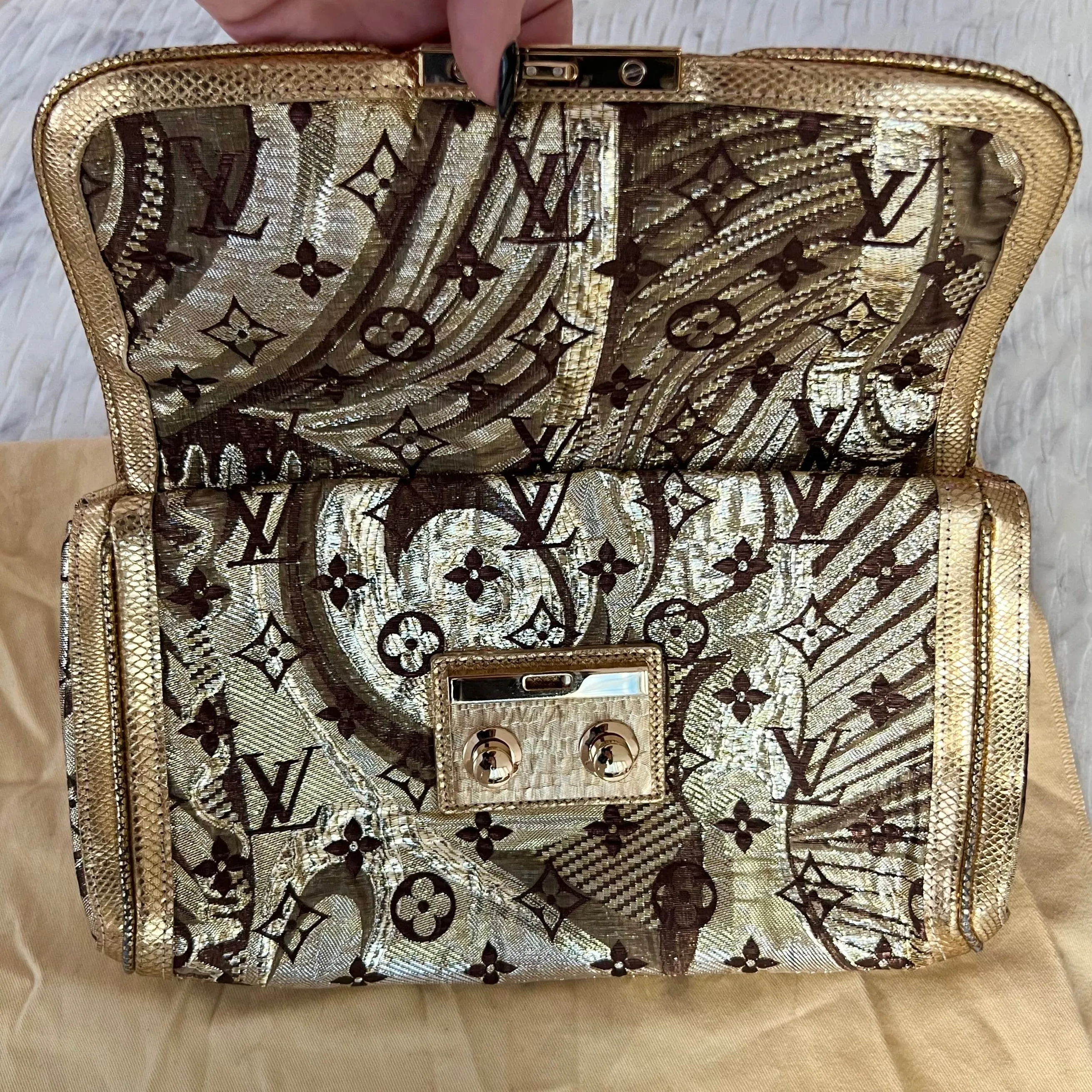 Louis Vuitton Gold Brocade Thalie Clutch