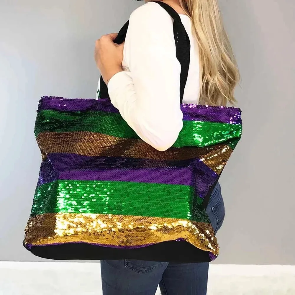 Mardi Gras Sequin Shoulder Tote Bag