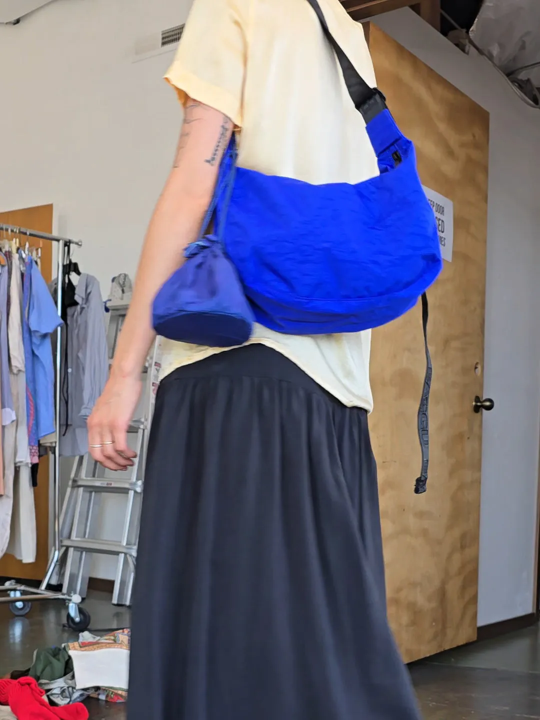 Medium Nylon Crescent Bag in Lapis