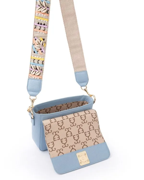 Mini Goblet Crossbody Leather : Stone Blue with Embroidered Strap