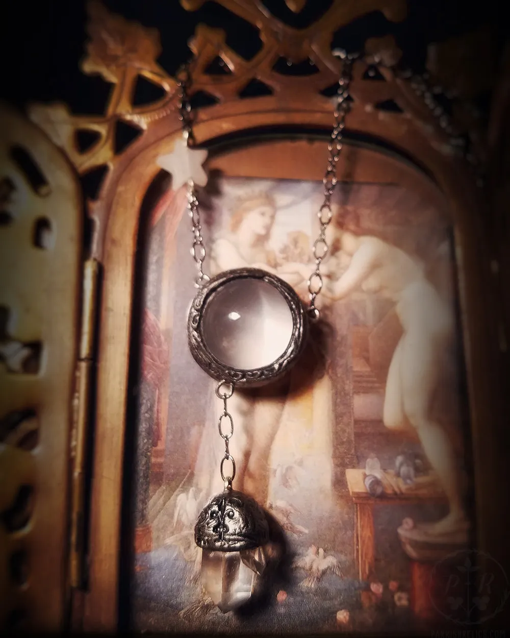 Moonspell Amulet ~ Moonstone & Quartz Crystal