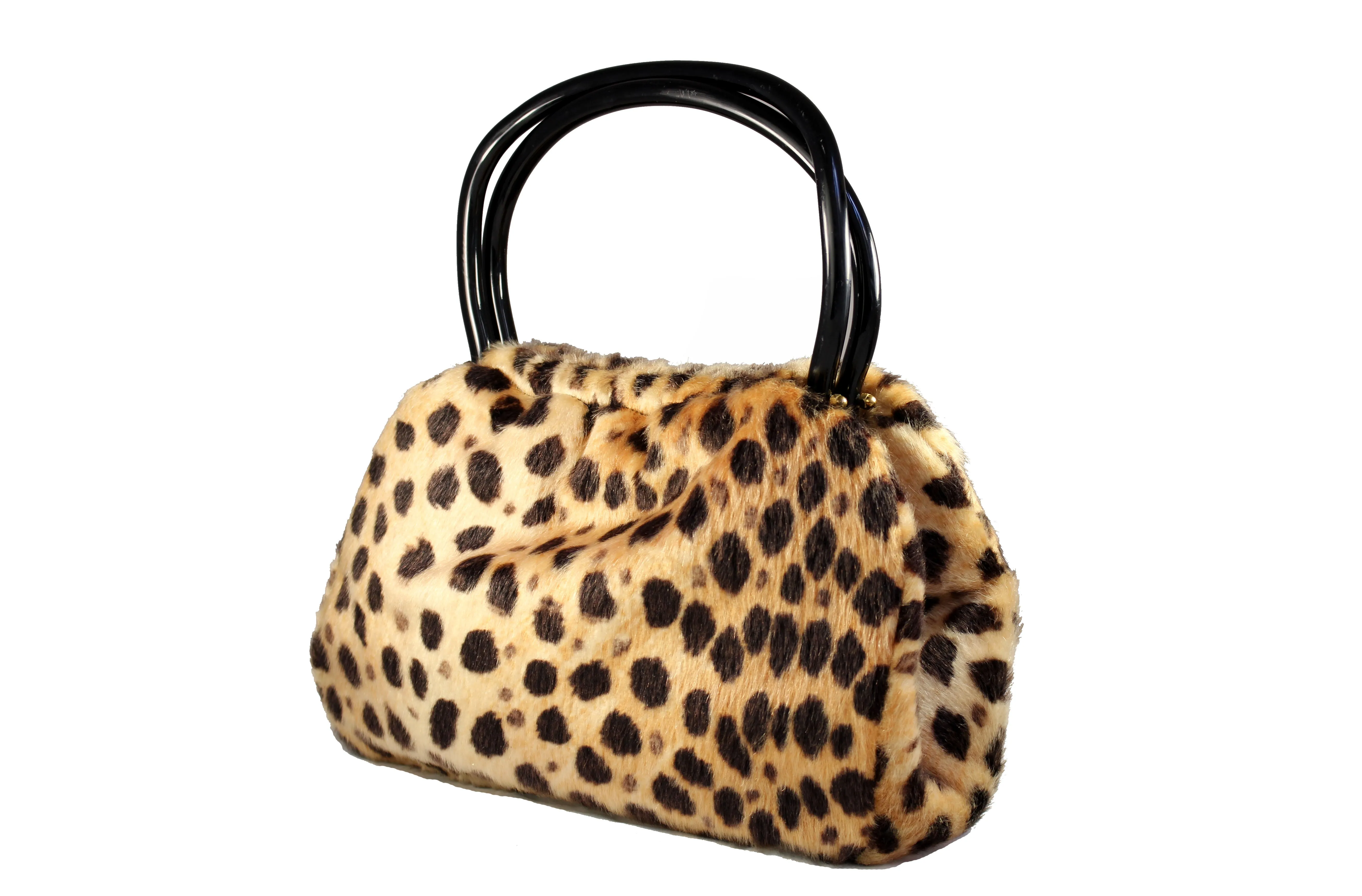 MORRIS MOSKOWITZ leopard print black lucite handles frame bag