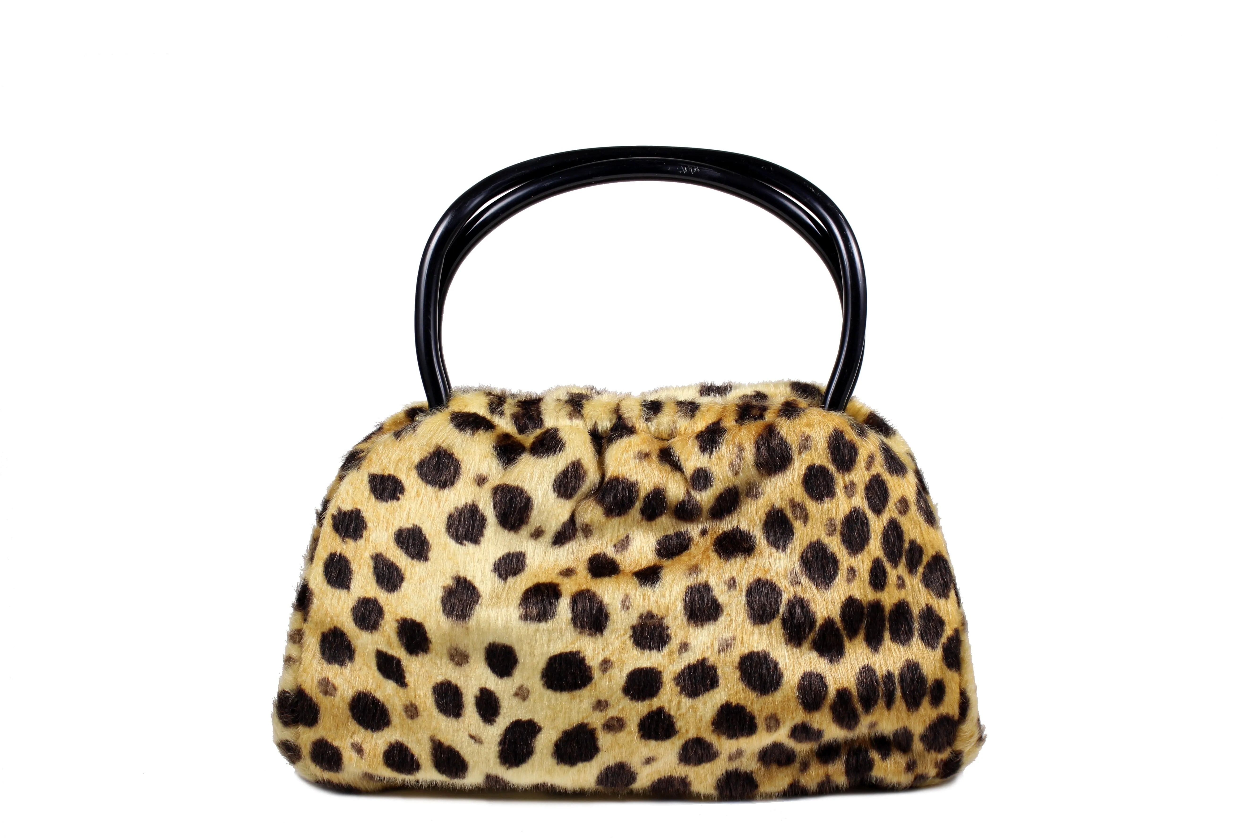 MORRIS MOSKOWITZ leopard print black lucite handles frame bag