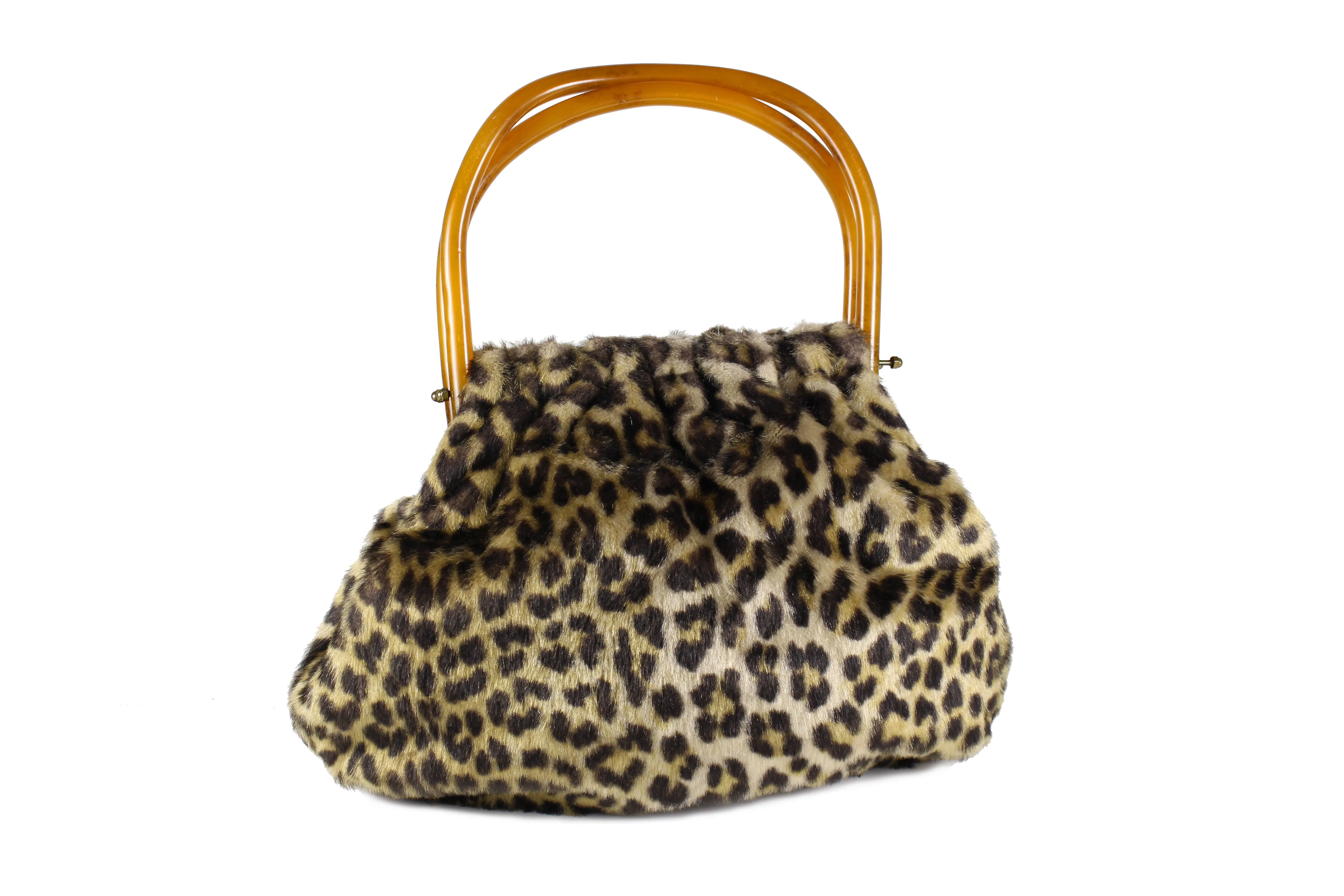 MORRIS MOSKOWITZ leopard print tortoiseshell lucite handles frame bag