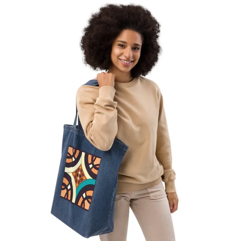 Organic denim tote bag - Portugal ornament