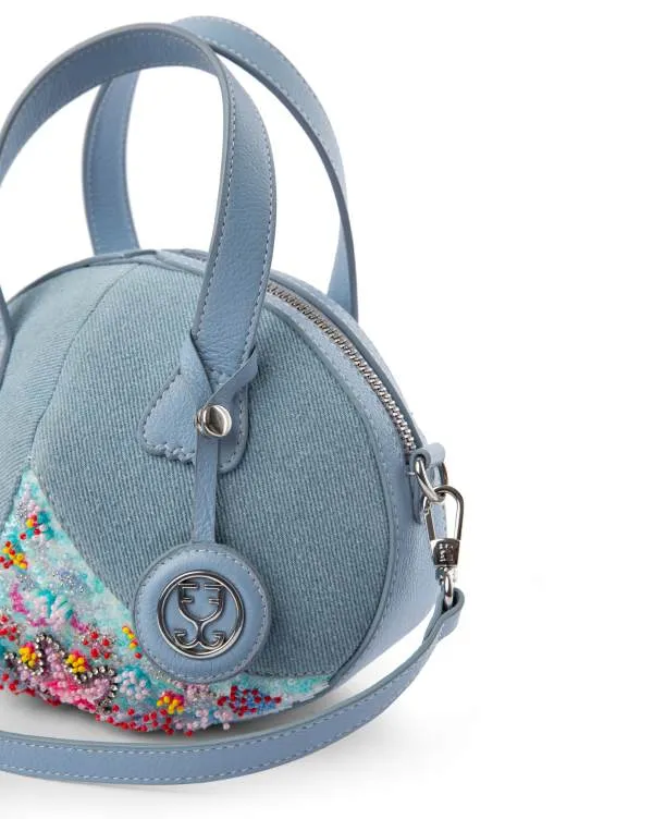 Oyster Crossbody In Denim : With Underwater Handembroidered Strap - Limited Edition