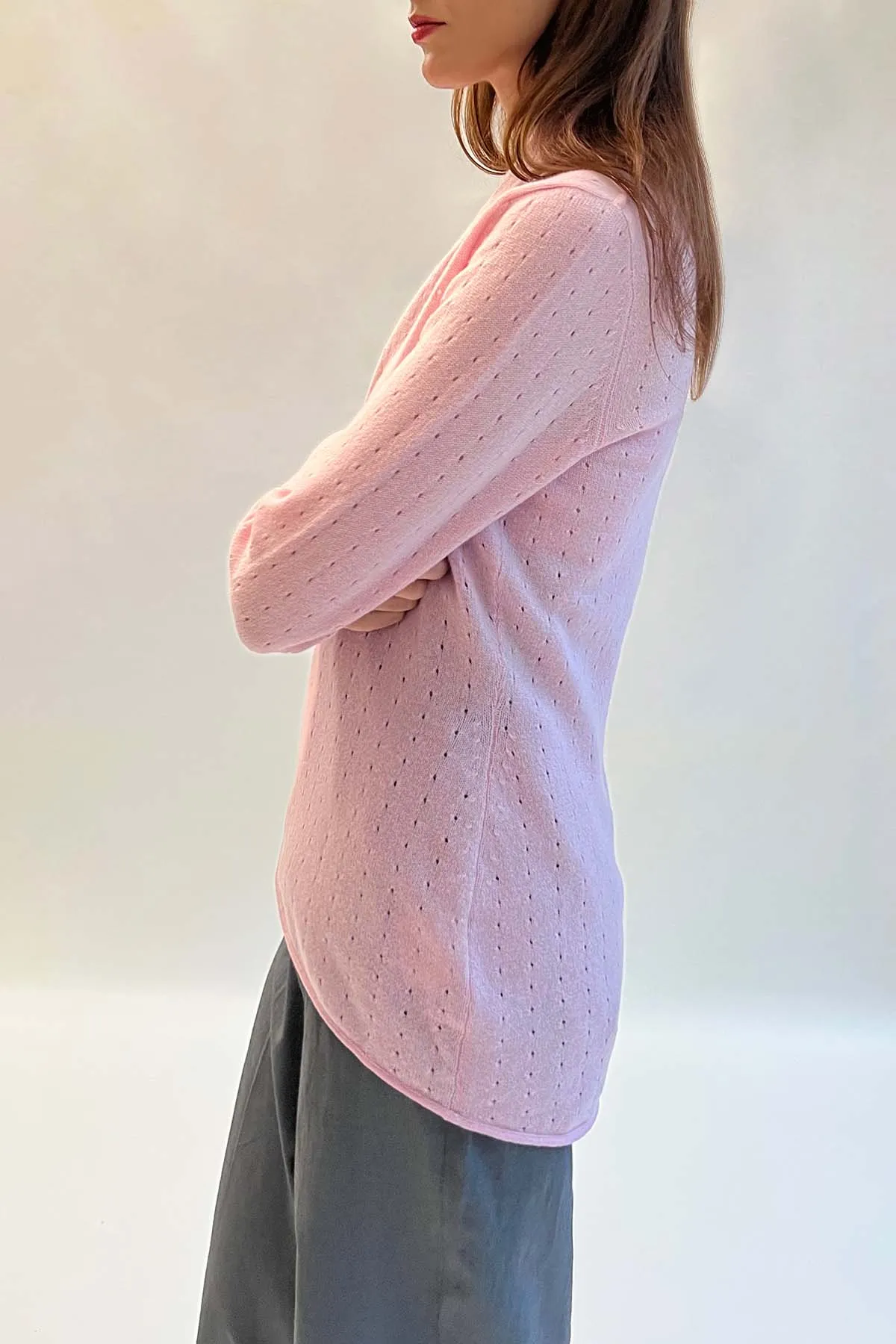 Pale pink Cashmere Cardigan - Pointelle