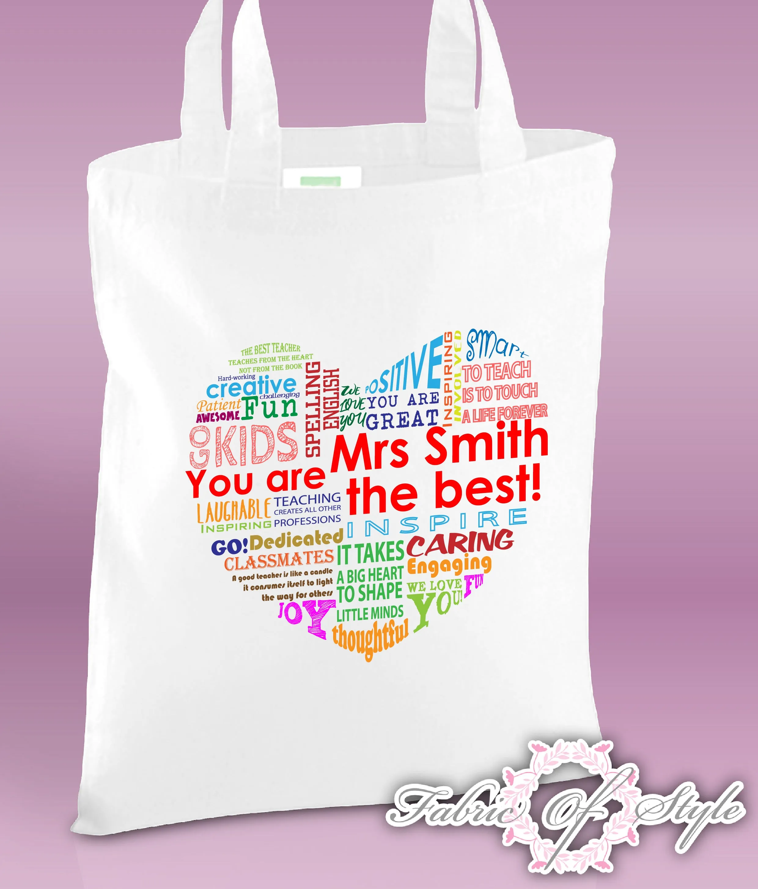 PERSONALISED  Tote Bag Thank You Teacher School Gift  Heart Design