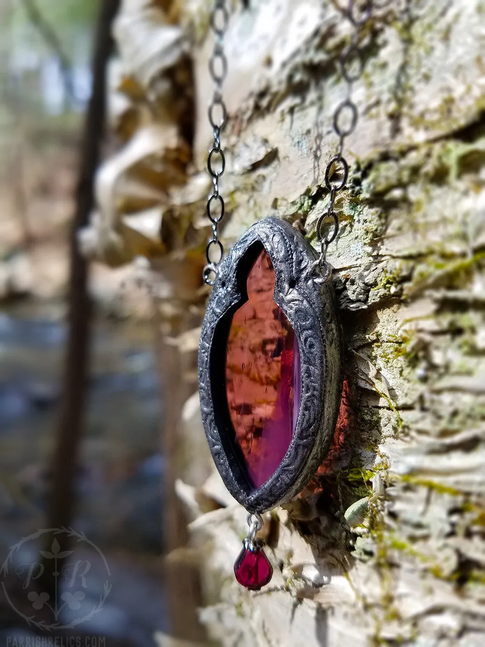 Serafina ~ Garnet Gothic Arch Stained Glass Amulet