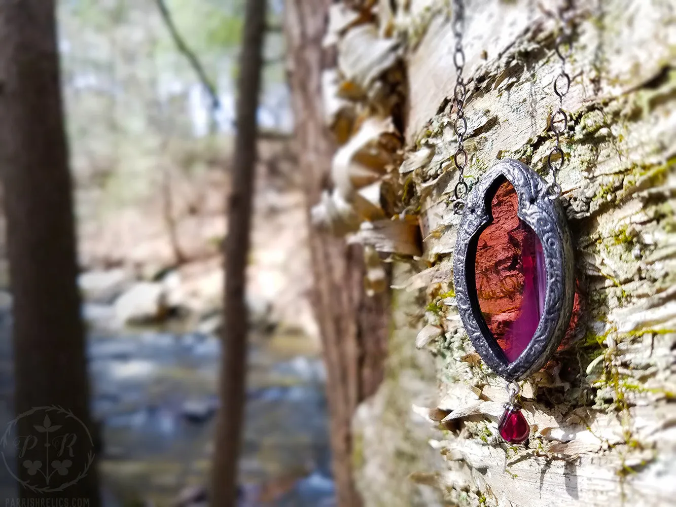 Serafina ~ Garnet Gothic Arch Stained Glass Amulet