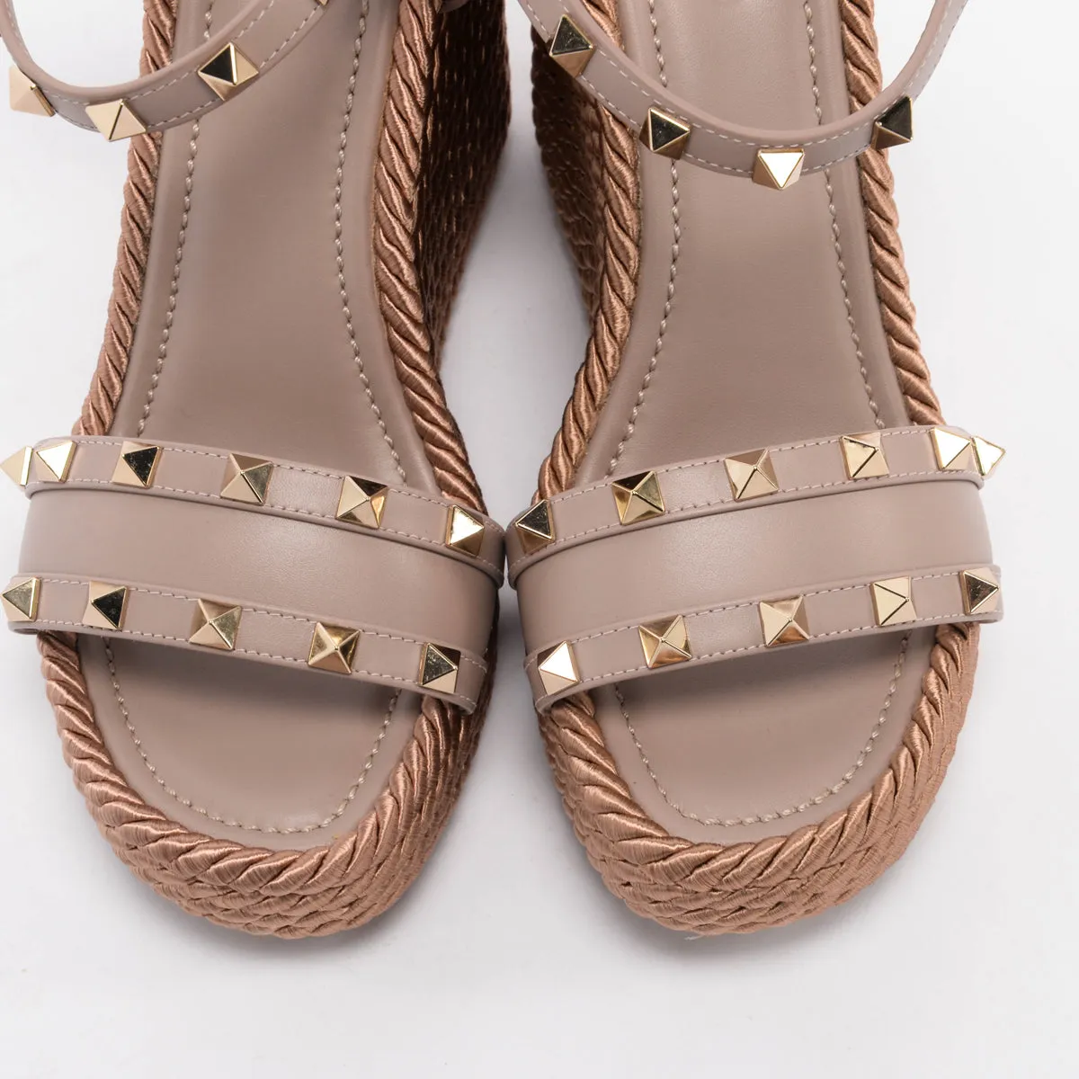 Valentino Poudre Satin Rope Rockstud Wedges 37