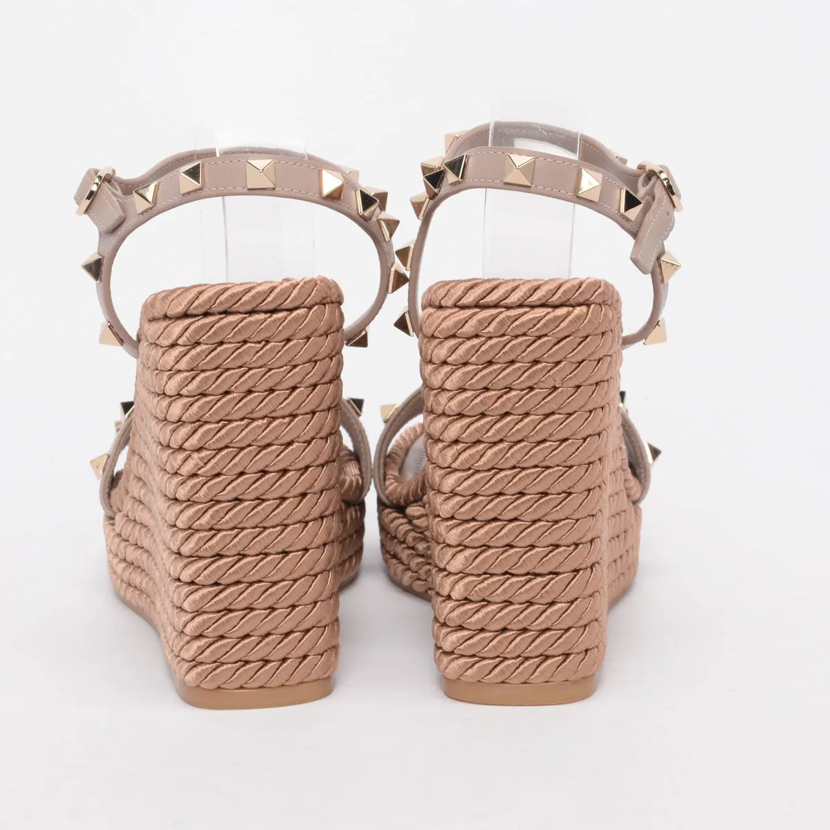 Valentino Poudre Satin Rope Rockstud Wedges 37