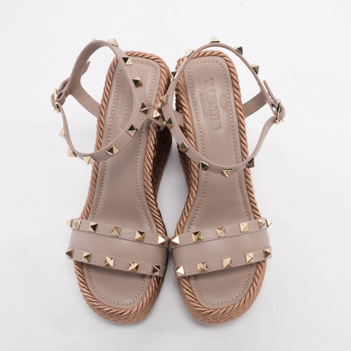 Valentino Poudre Satin Rope Rockstud Wedges 37