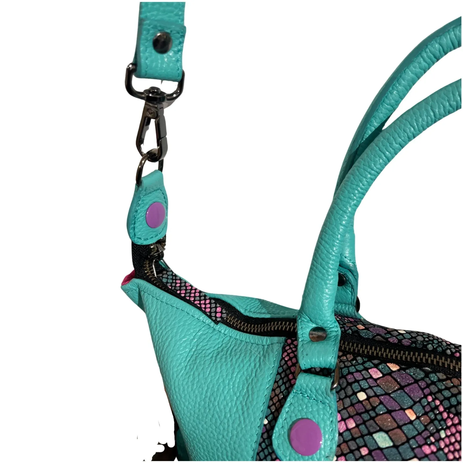 Vivienne-turquoise/multi leather multi handbag